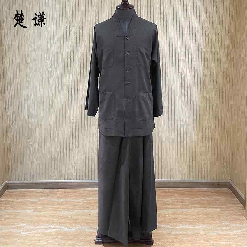 僧衣 メンズ レディース 夏 中国風 セットアップ フェイクウール 短ジャケット 快適 柔らかい 光沢 シンプル｜フロントップ店
