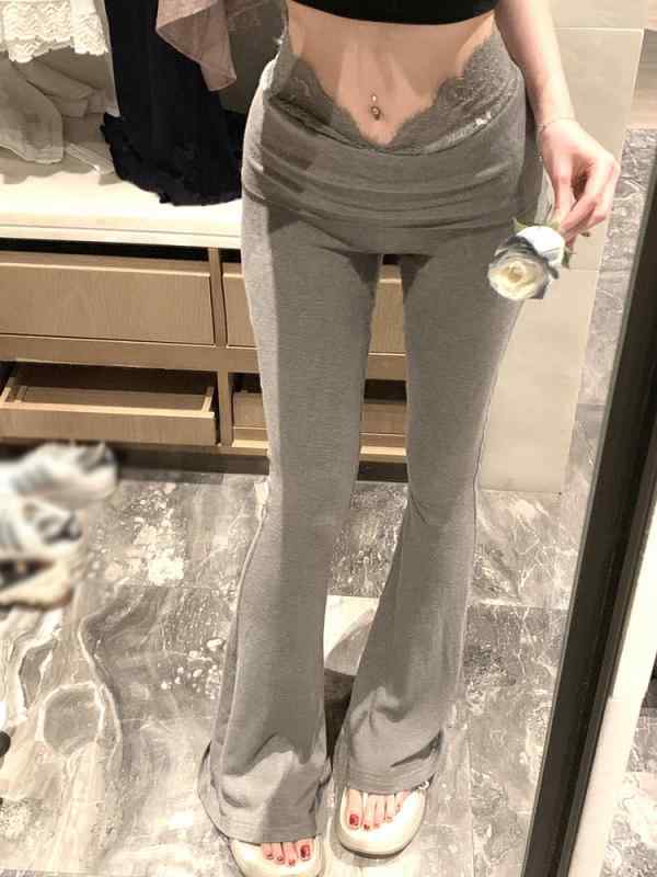 フレアパンツ レディース おしゃれ カジュアル 夏 薄手 ハイウエスト 落ち感 スリム 脚長 蕾メレース 切替 ヨガ 微フレア 体型カバー