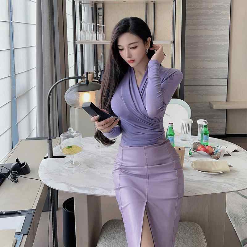 タイトスカート レディース おしゃれ カジュアル 秋 ハイウエスト フェイクレザー セクシー 光沢 PU スリット 細見え ミディ丈