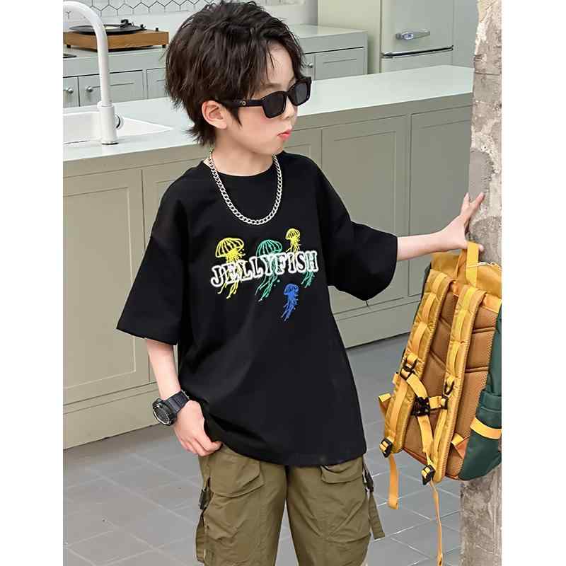 Tシャツ おしゃれ カジュアル キッズ 男の子 女の子 夏 韓国 夜光 クラゲ柄 プリント ゆったり 半袖 トップス