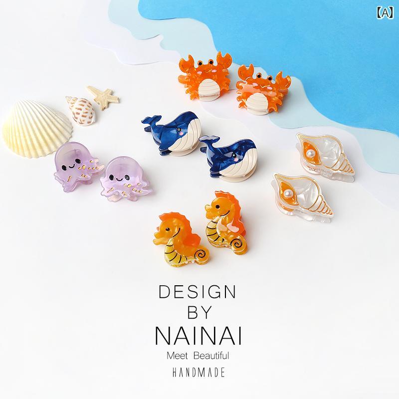ヘアクリップ 可愛い 海洋動物 クジラ ミニサイズ 小さめ ヘアアクセサリー おしゃれ インテリア プレゼント レディース 髪飾り シンプル 夏 鮮やか 精巧 後ろ髪用