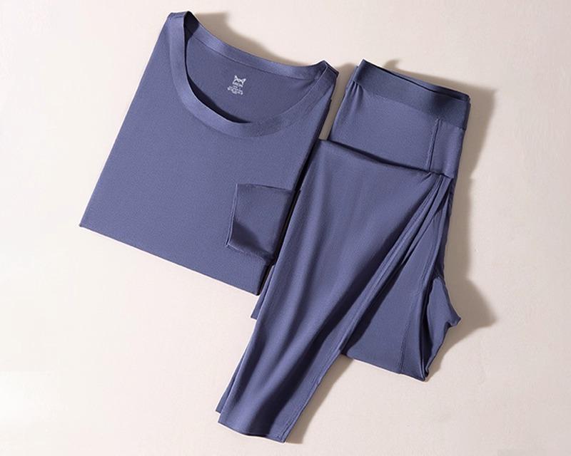 肌付き メンズ モダール 秋冬 上下仕掛ける 単品 肌付き 肌付き 長袖 ラウンドのど首 ロング パンツ 薄っぺら 生あたたかい 伸縮性 通気性 締め付けない 無地 気が大きい大きさ 薄墨色 青 黒