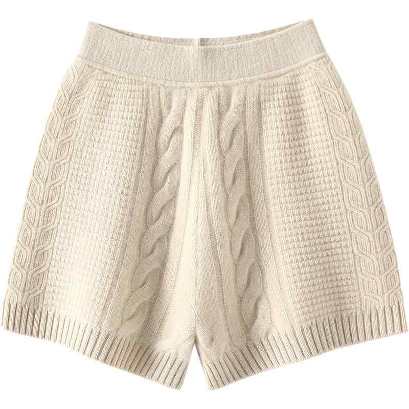 ショートパンツ レディース おしゃれ カジュアル 山羊 厚手 ケーブル編み ニット ストレート ルームウェア 秋冬