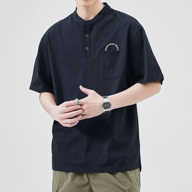 ヘンリーネックTシャツ メンズ 半袖 夏 おしゃれ ビッグシルエット ライト 軽量 通気性 カジュアル シンプル ゆったり|フロントップ店