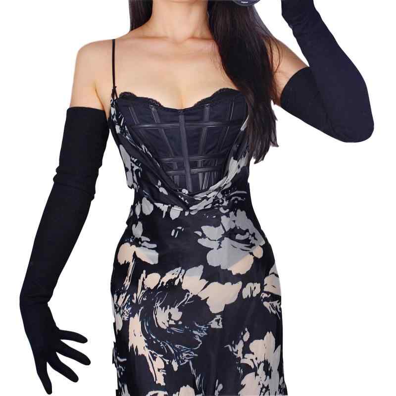 手袋 レディース おしゃれ ブラック ウール ロング丈 70cm 伸縮性 暖かい 防寒 細見え クラシック エレガント パーティー ドレス用