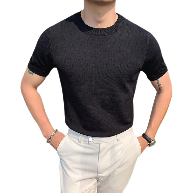 Tシャツ メンズ おしゃれ 半袖 薄手 韓国 スリムフィット シンプル 無地 夏 カジュアル 涼しい 快適 上品 ニット インナー