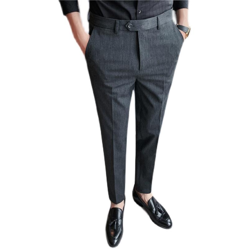 スラックス メンズ きれいめ ビジネス スリム ストレート ノータック 春秋 しわになりにくい ストライプ 九分丈 カジュアル