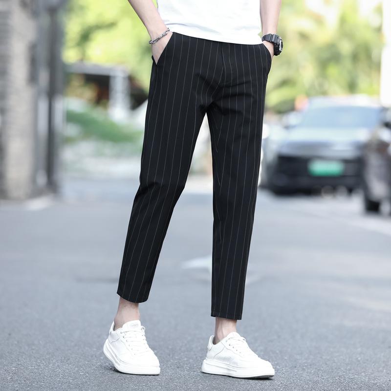 九分パンツ メンズ きれいめ ビジネス ストライプ スリム おしゃれ 夏 涼しい 快適 カジュアル 薄手 スリム シンプル