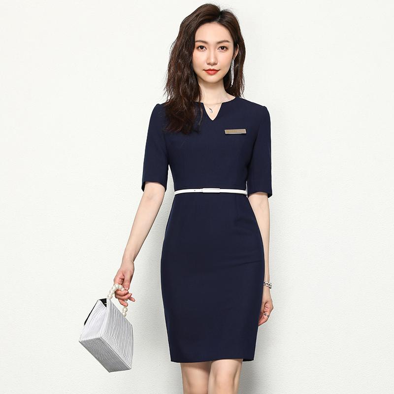 ワンピース レディース きれいめ 春夏 長袖 フォーマル ビジネス 制服 美容院 受付 事務 接客 スーツ風 シンプル オフィス|フロントップ店