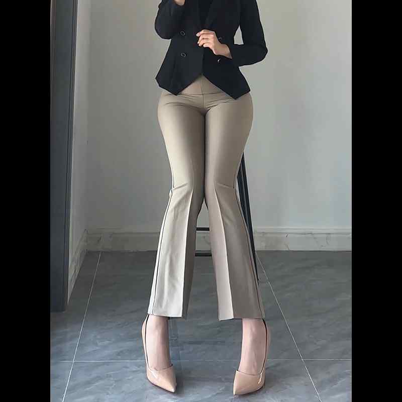 パンツ レディース きれいめ オフィス おしゃれ ベージュ 通勤 シンプル ハイウエスト ストレッチ フレア 秋冬 スリム｜フロントップ店