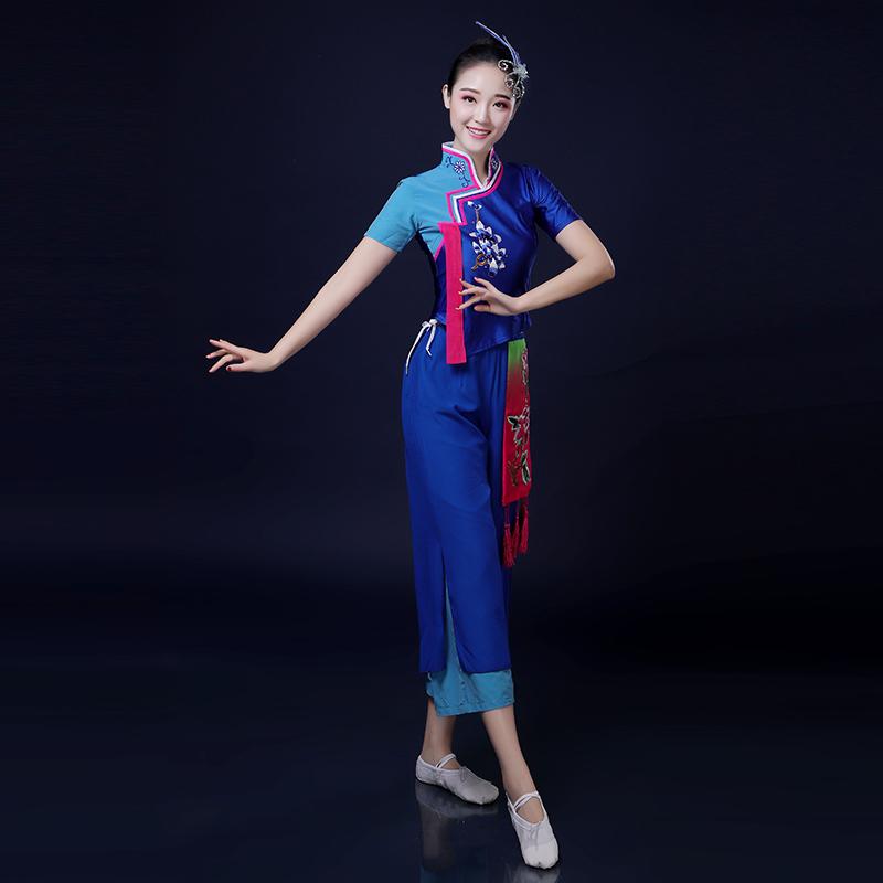 セットアップ レディース 今めかしい 上下 中国風 青花柄 レトロ 照明ランプ色合い 半袖 民族 踊り お召しもの 監督 社交ダンス ヴィンテージ風 遊撃手丈トップス 広広としたズボン下 個人的特徴的 きらきら