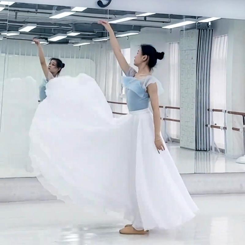 ダンス 衣装 舞踊スカート レディース おしゃれ 白 花開く ダブルレイヤー レトロ フレア バレエ ステージ