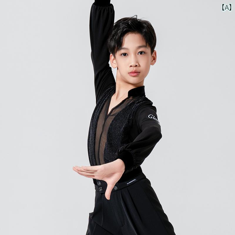 ラテンダンス 男の子 長袖 Vネック ワイド ゆったり 秋 演出 練習 ステージ 衣装 キッズ トップス シャツ 長ズボン｜フロントップ店