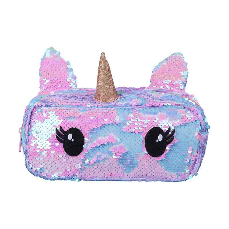 筆箱 ペンケース キッズ ジュニア 女の子 キラキラ スパンコール 装飾 文房具 勉強 道具 メイクポーチ 新学期 入学祝 プレゼント 個性的 かわいい ユニコーン