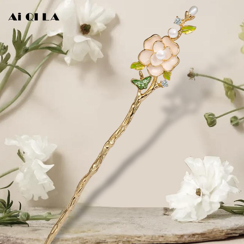 かんざし おしゃれ ヘアアクセサリー 簪 レディース 花 花モチーフ ピンク 中国風 モダン シンプル 上品