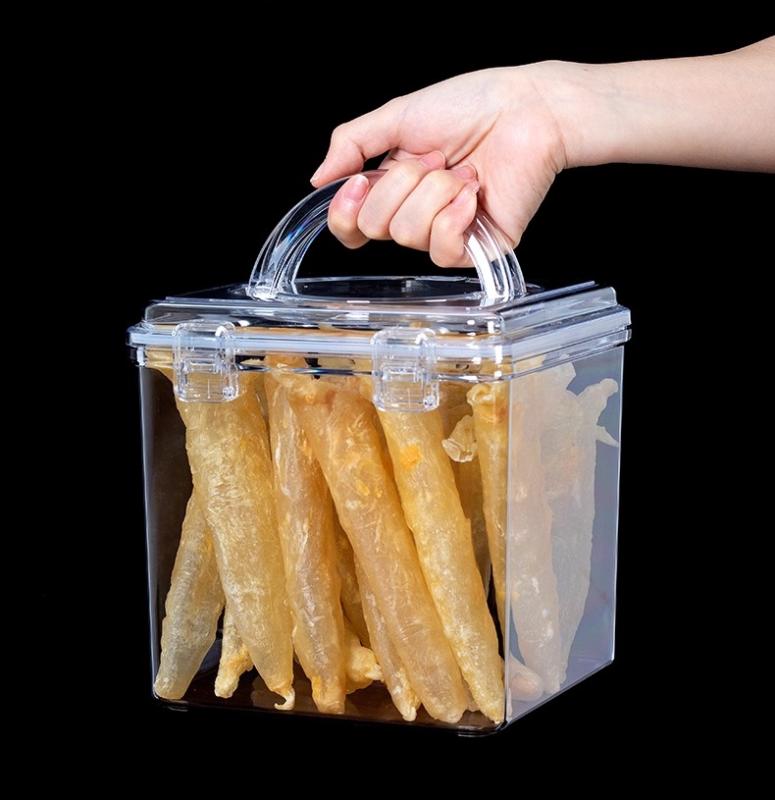 保存容器 プラスチック 密封 持ち手 ボックス アクリル シリコン パッキン 食材 陳皮 乾物 小分け 収納 貯蔵 大容量 スクエア 透明 中身が見える 防虫