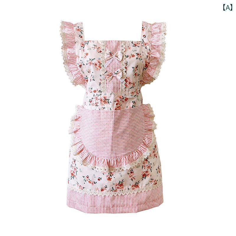 エプロン レディース おしゃれ プレゼント カントリー 調 プリンセス 可愛い フリル 花柄 ピンク 綿 通気性