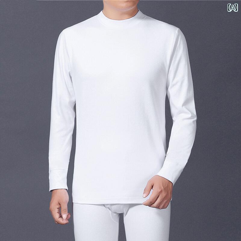 セットアップ メンズ 肌着 快適 長袖Tシャツ ロンT パンツ 秋 綿 無地 スタンドカラー シンプル 50代 大きいサイズ 防寒 暖かい