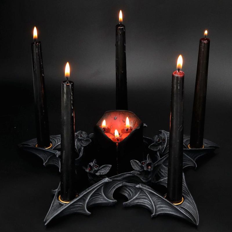 ハロウィン ろうそく 置物 飾り ゴシック コウモリ 樹脂 工芸品 装飾 卓上 五芒星 スタンド インテリア おしゃれ リビング パーティー