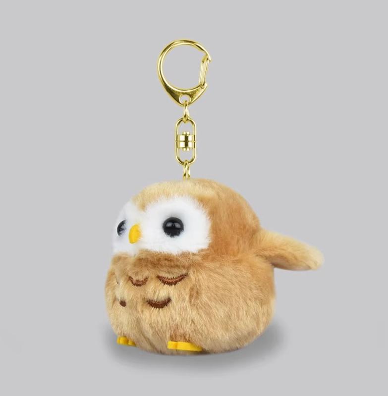 フクロウ ぬいぐるみ キーホルダー かわいい ふわふわ 鳥 ミミズク スズメ インコ 吊り下げ 金具 バックル バッグ 鞄 女の子 男の子 子供 茶色 緑