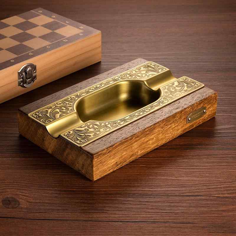 葉巻 灰皿 おしゃれ 無垢材 インテリア リビング オフィス シンプル レトロ 卓上 プレゼント ゴールド ローズ ブロンズ スタイリッシュ スクエア｜フロントップ店