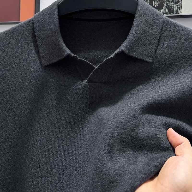セーター メンズ おしゃれ 秋冬 長袖 ポロカラー Vネック 柔らかい 肌触り 暖かい 無地 シンプル ウール|フロントップ店