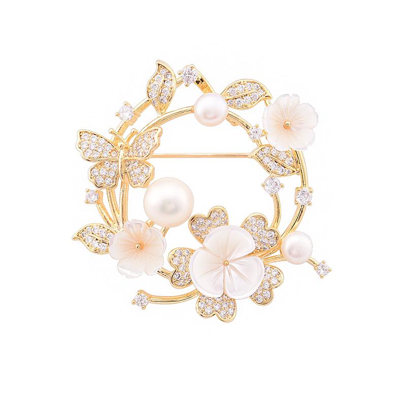 ブローチ 藤蔓 パール シェル 韓国 花モチーフ ラグジュアリー ジャケット コート アクセサリー