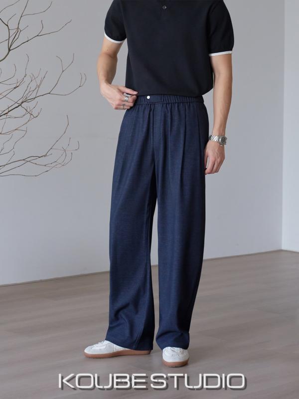 ワイドパンツ メンズ おしゃれ カジュアル 長ズボン フェイクデニム 夏 ゆったり ストレート リラックス シンプル スラックス