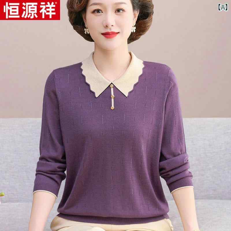 ニット 長袖 レディース おしゃれ シニア 婦人服 60代 大きいサイズ ゆったり 混 フリルカラー プルオーバー 上品 Tシャツ 春秋