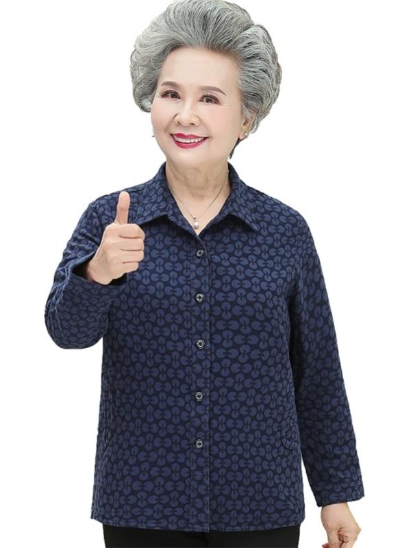 シャツ レディース おしゃれ シニア 婦人服 60代 長袖 春 ミセス 母親 70代 80代 フラットカラー 前開き 花柄 上品