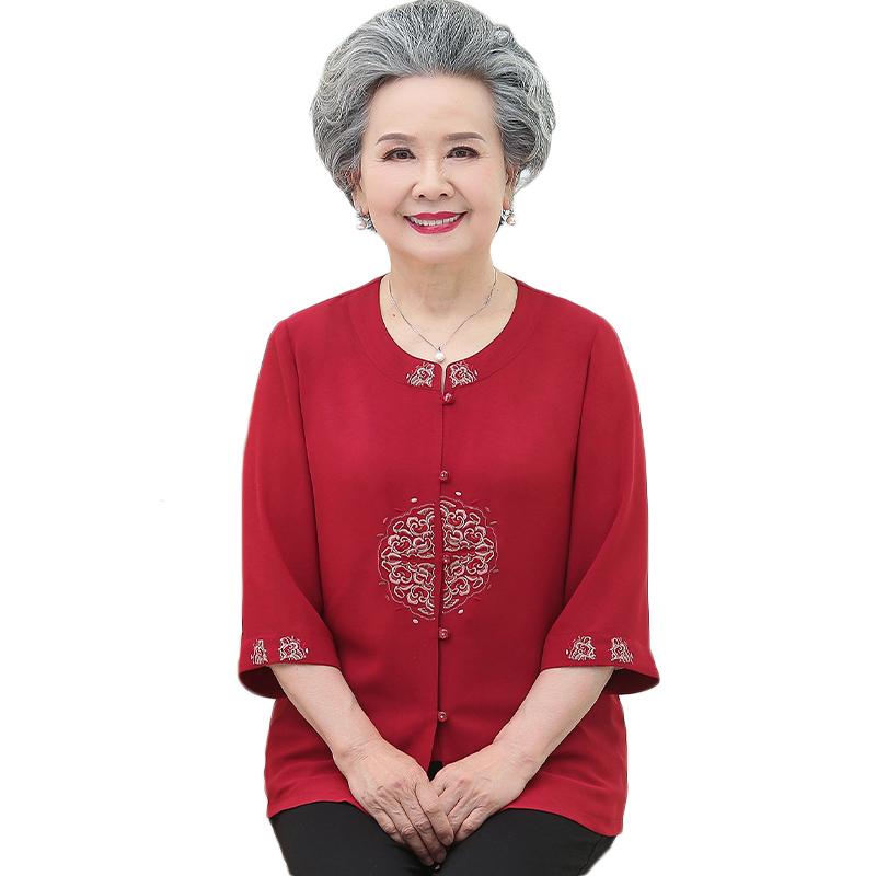 シャツ レディース おしゃれ シニア 婦人服 60代 大きいサイズ 七分袖 唐装 中国風 中国風風 中華風 赤 上品 きれいめ ミセス お祝い 長寿 誕生日 母親 プレゼント 春夏