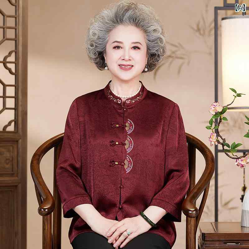 シャツ レディース おしゃれ シニア 婦人服 60代 赤 唐装 中国風 中国風 中国風風 七分袖 ミセス 婦人 フォーマル 結婚式 上品 伝統 春夏｜フロントップ店