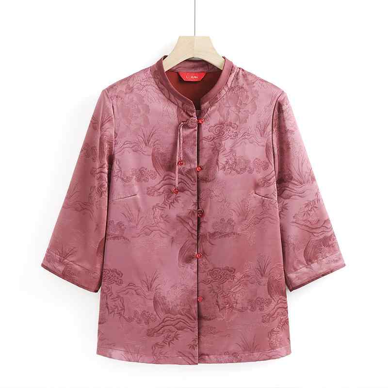 シャツ レディース おしゃれ シニア 婦人服 60代 七分袖 ピンク 中華風 結婚式 ミセス 上品 唐装 中国風 中国風 夏 前開き