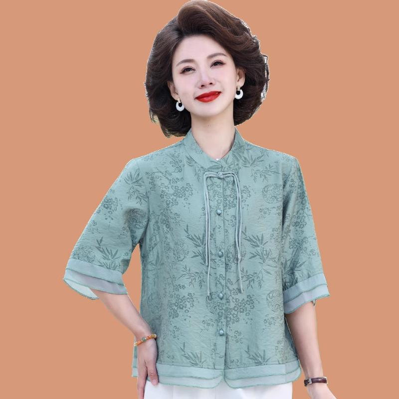 セットアップ レディース おしゃれ シニア 婦人服 60代 ミセス 5分袖 花柄 上品 夏物 中国風 体型カバー ゆったり｜フロントップ店