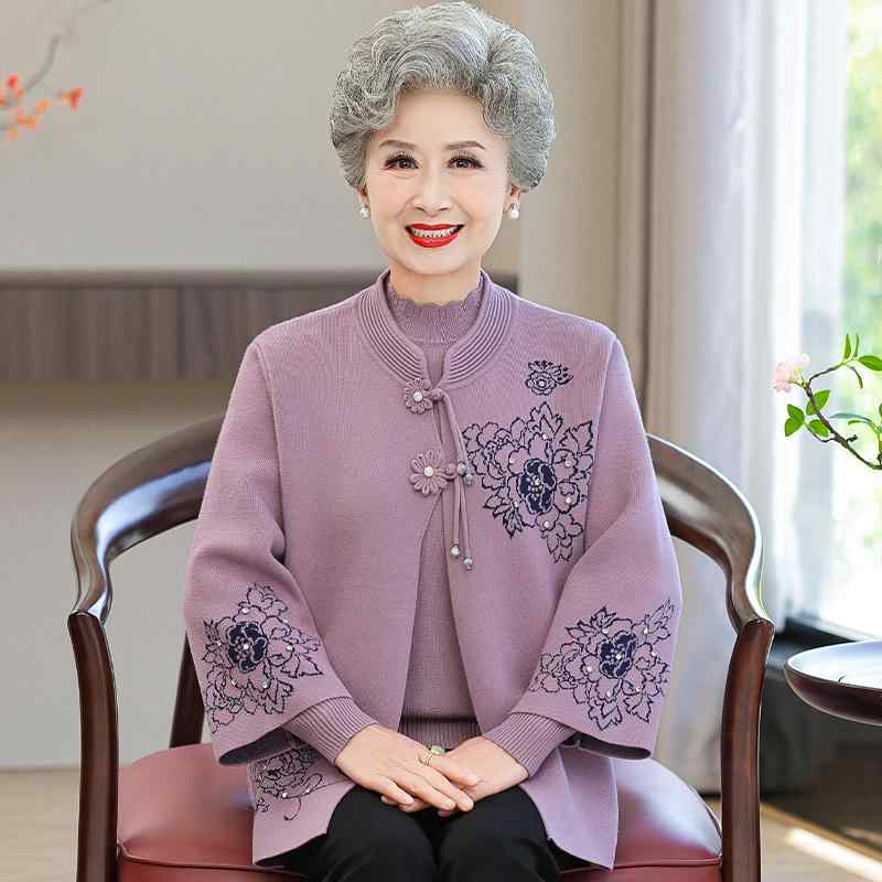ジレー レディース 今めかしい 年がしら 成人女性服 60代 秋 花柄 刺しゅう 長袖 薄墨色 亭主持ち 編み物 羊毛 お出かけ 窈窕たる 窈窕たる 重ね着 秋場