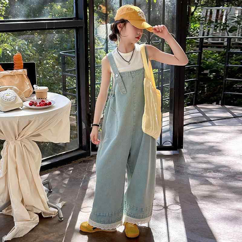 サロペット 女の子 キッズ 子供 かわいい カジュアル デニム ワイドパンツ 夏 ゆったり オーバーオール おしゃれ 大きいサイズ