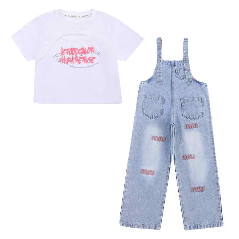 サロペット 女の子 キッズ 子供 かわいい カジュアル 夏 ウォッシュ加工 デニム ワイドパンツ オーバーオール 大きめサイズ ゆったり
