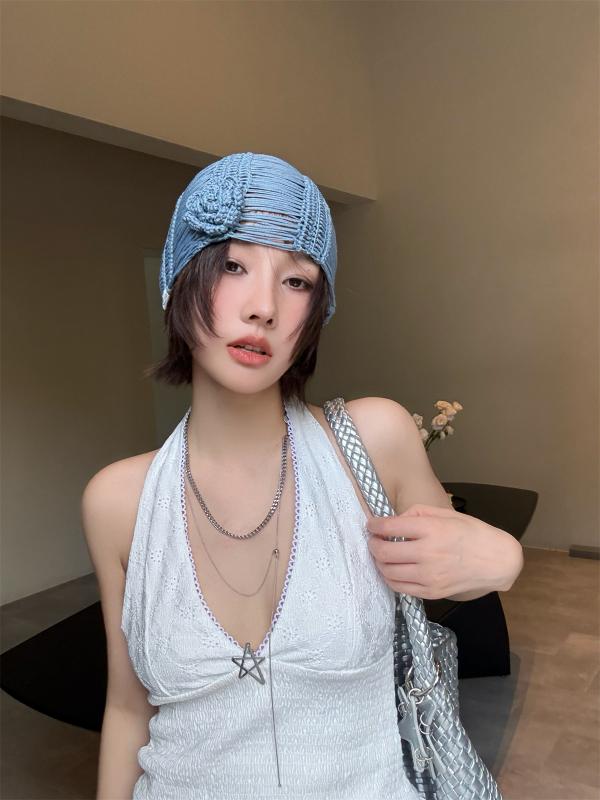 ニット帽 レディース おしゃれ カジュアル 夏 花柄 透かし編み デザイナー風 ニットキャップ 髪型 自由 頭カバー