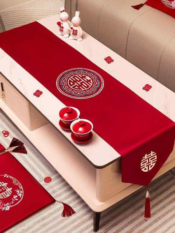 テーブルクロス 結婚 お祝い 赤 花柄 装飾 ダイニング テーブルセンター リビング 客間 ウェディング モダン シンプル 中国風 かわいい インテリア おしゃれ クッションカバー