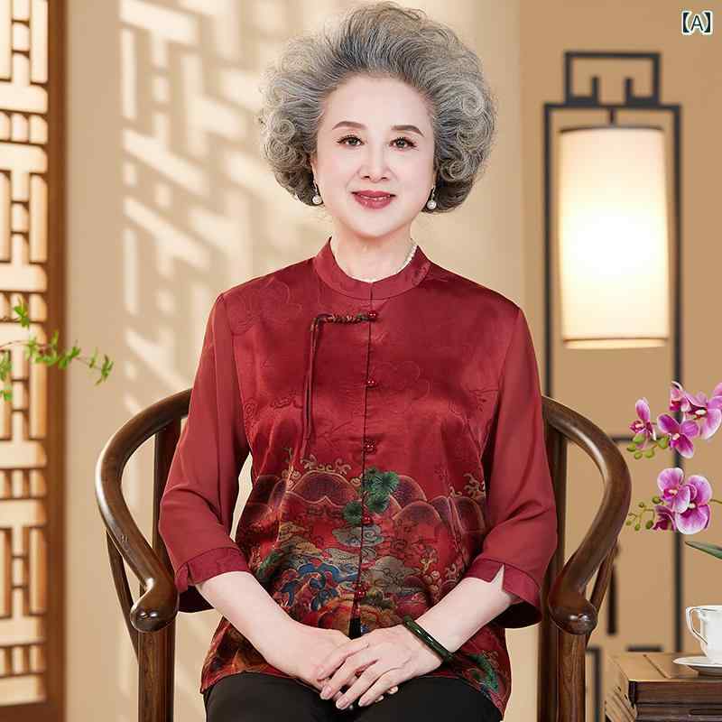 シャツ レディース おしゃれ 長袖 スタンドカラー 中国風 華やか 結婚式 母の日 プレゼント 夏 アジアン 上品