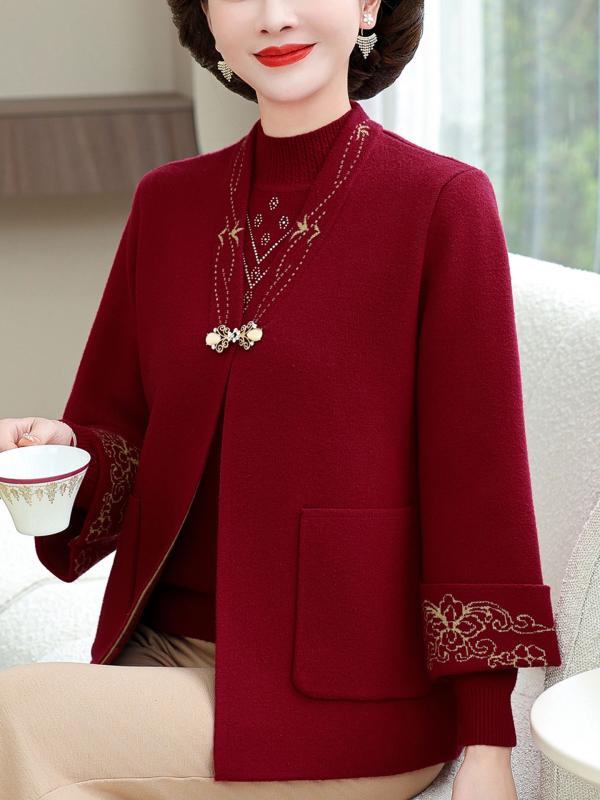 合奏団 レディース 今めかしい 亭主持ち 赤いこと 刺しゅう 長袖 羊 ジレー 御芽出度 儀式用 秋冬 中国風