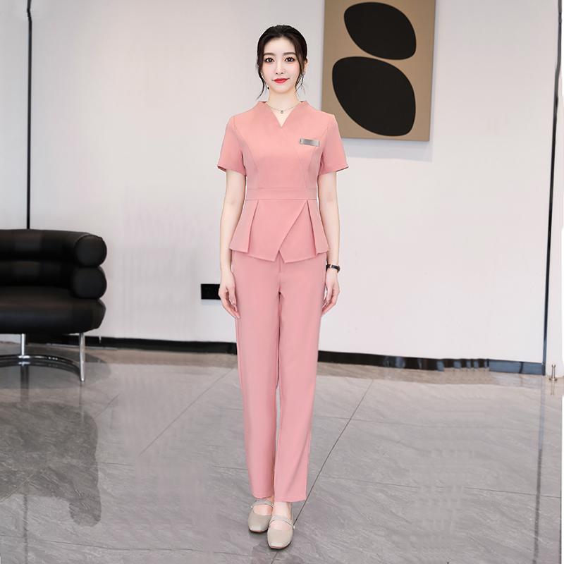 エステ ユニフォーム 制服 おしゃれ セットアップ レディース 秋冬 上品 サロン クリニック 施術 七分袖 シンプル きれいめ オフィス ビューティーサロン ワーク