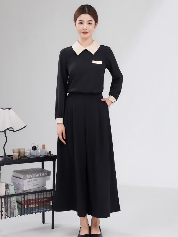 エステ ユニフォーム 制服 おしゃれ セットアップ レディース 秋冬 サロン 韓国 SPA 足つぼ セラピスト マッサージ シンプル ブラック 長袖 上品