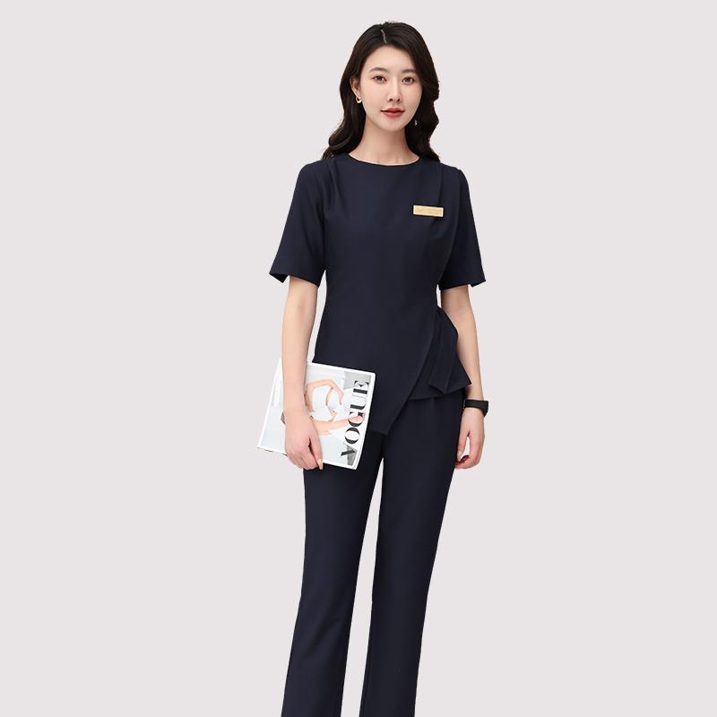 エステ ユニフォーム 制服 おしゃれ セットアップ レディース 秋冬 フロント 美容 サロン スリム 無地 シンプル 上品 オフィス スパ サロン専用