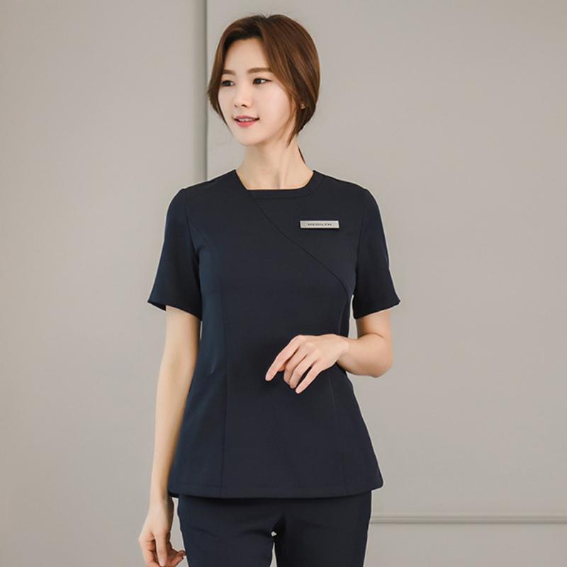 エステ ユニフォーム 制服 おしゃれ セットアップ レディース 韓国 美容 美容 介護士 ナース クリニック ワーク 半袖 上下 オフィス 通気性 夏 仕事用 黒 シンプル