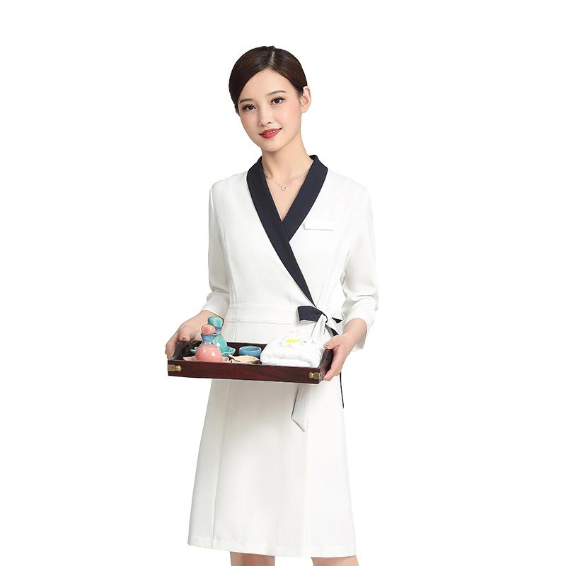 エステ ユニフォーム 制服 おしゃれ セットアップ レディース 七分袖 美容 サロン 眉毛アート 気品 上品 オフィス 仕事着 スタイリッシュ きれいめ オールシーズン
