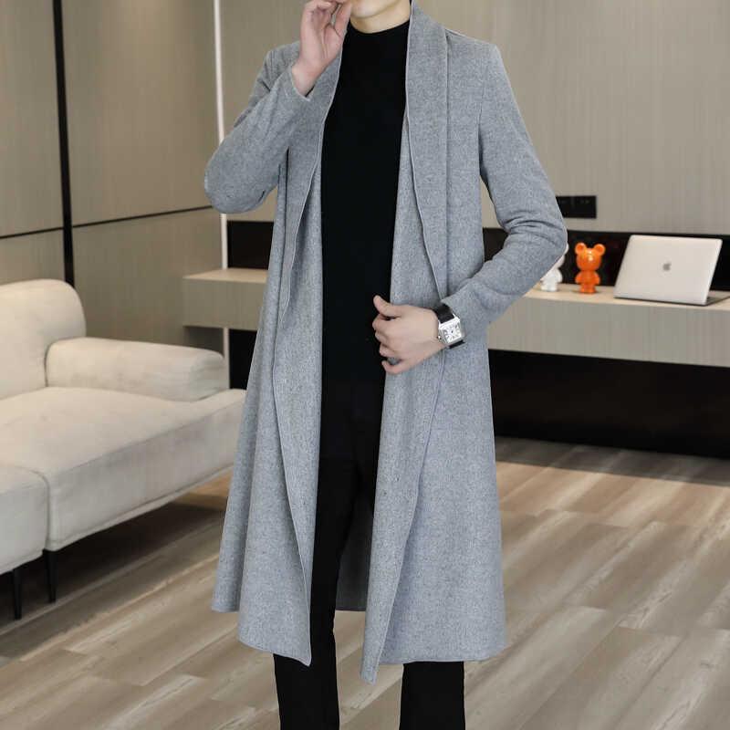 カーディガン メンズ おしゃれ カジュアル ロング丈 ミディ丈 ニット グレー 薄手 春秋 シンプル きれいめ 前開き オープンフロント