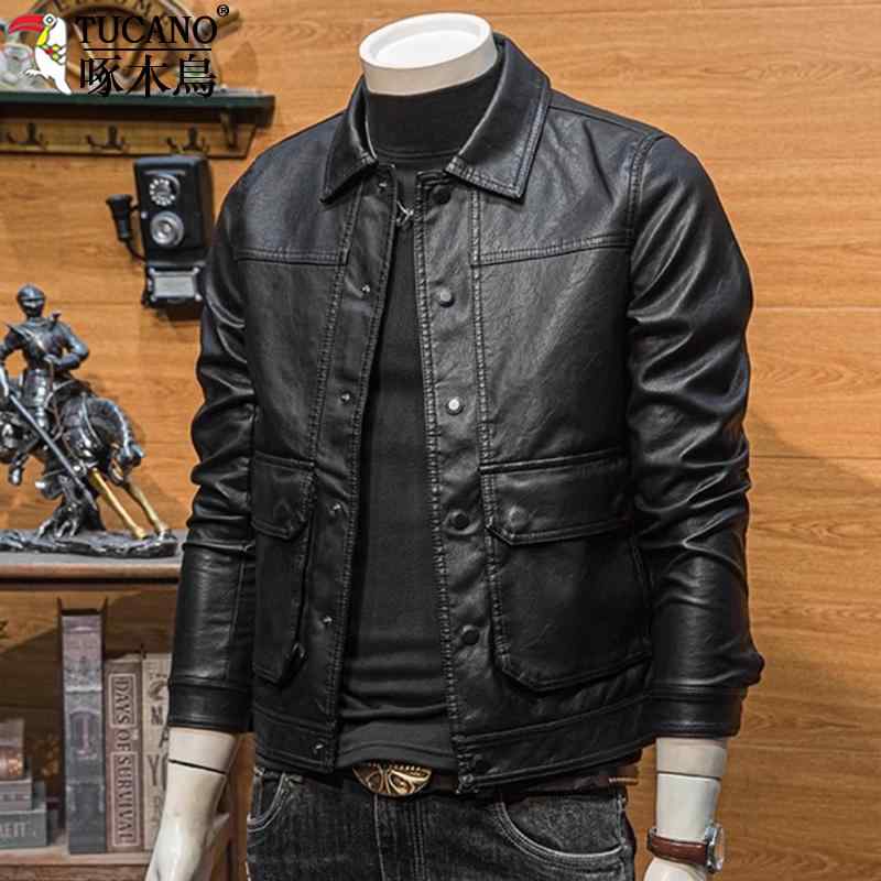 なめし革上衣 メンズ 成人男性用 本革 羊革 歳月 ライダースジャケット レトロ ヴィンテージ風風 御膳上等感 都会的 流行り 2WAY か細い嵌まる レギュラー色合い ジップアップ 長袖 心地よい 無地 コート・ジャケット-メンズファッション