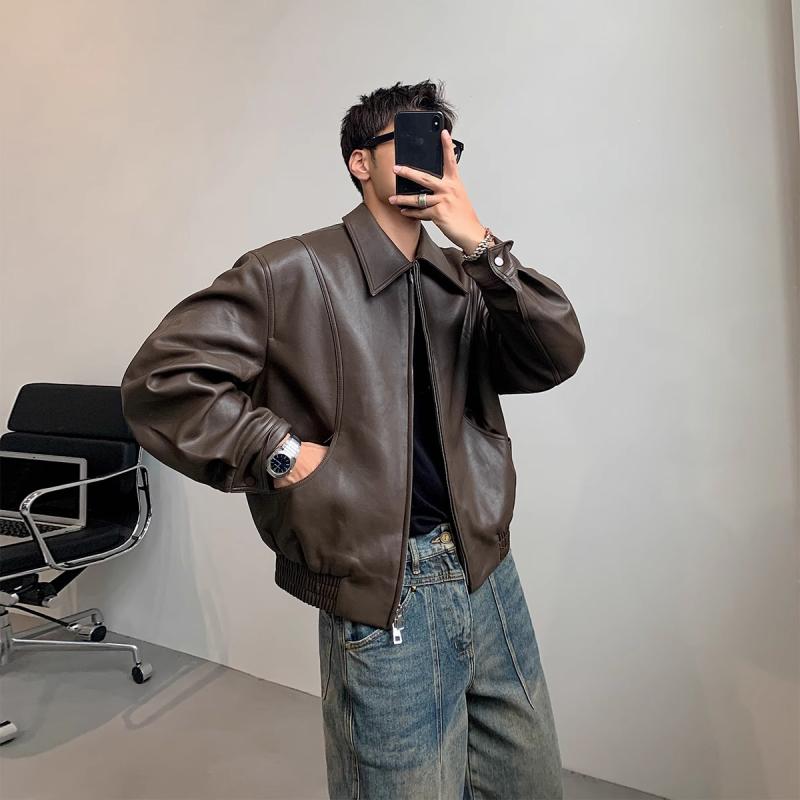レザージャケット メンズ 本革 牛革 ライダースジャケット ジップアップ 襟付き ショート丈 ルーズシルエット ビッグシルエット アメカジ ストリート カジュアル ワイルド 秋冬 防寒 24,184円