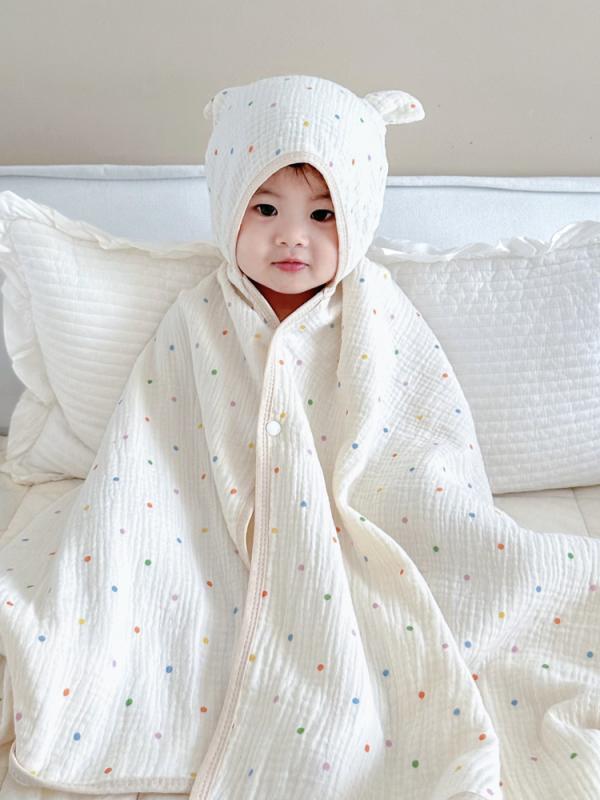 ベビー ポンチョ 新生児 赤ちゃん 子供 キッズ フード付き コットン ガーゼ 速乾 吸水 肌触り 柔らか バスタオル バスローブ お風呂 プール 海水浴 湯冷め防止 着替え